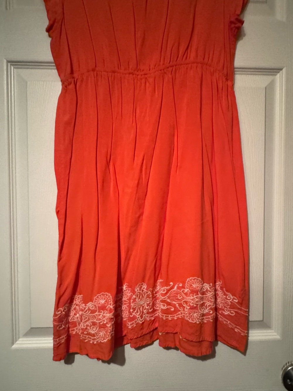 Charming Charlie Sz Large Coral Orange Embroidered V-Neck Mini Dress - Picture 7 of 8